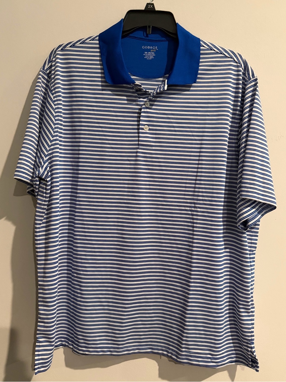 NWOT George golf Blue & White Striped Polo with Solid Blue Collar